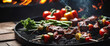 Illustration Fried kebab with vegetables