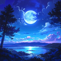 Wall Mural - night landscape with moon