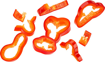 Wall Mural - sweet bell pepper slices, chopped paprika isolated on white background