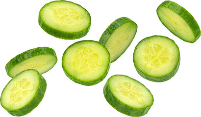 Wall Mural - fresh cucumber slices isolated on white background with clipping path