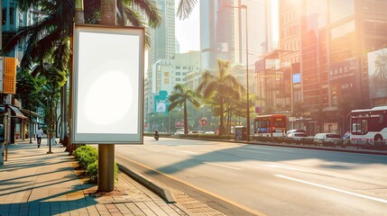 Poster - billboard on street corner blank white poster and advertiser ad space digital outdoor display lightbox mockup base empty display panel glass design soft streetscape shopping street bac : Generative AI