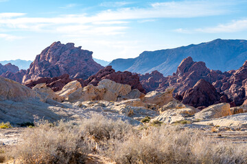 Wall Mural - Rugged Nevada desert sandstone landscape in the Valley of Fire State near Las Vegas.