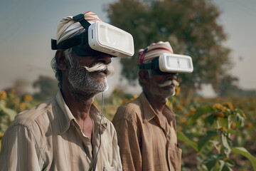 Wall Mural - Indian farmers wearing VR glasses