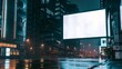 Blank white billboard on city buildings background at night front view Mockup advertising concept : Generative AI