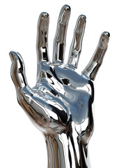 PNG 3d render of hand metal white background sculpture.