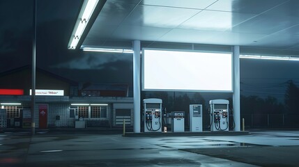 Aufkleber - Large white blank billboard mockup displayed inside the gas station : Generative AI