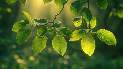 Detailed view of a vibrant green leafy tree branch