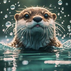 Happy Otter Playful in the Water illustration vector generative ai 