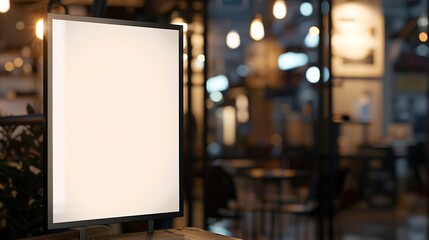 Aufkleber - mockup white poster with black frame stand in front of blur restaurant cafe background for show or present promotion product concept : Generative AI