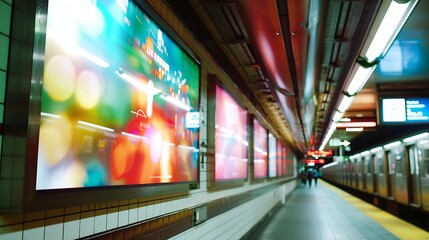 Wall Mural - advertisement billboards electronic displays in a subway station in New York City : Generative AI