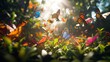 Enchanted Garden with Colorful Butterflies and Sunlight