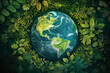 Globe illustration showing lush green forests and sprawling landscapes across continents, emphasizing nature's beauty, Earth Day, Earth
