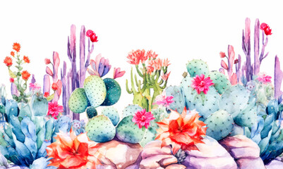 Wall Mural - A colorful arrangement of cacti and flowers.