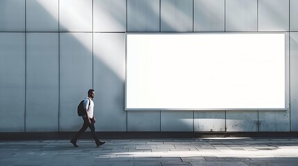 Aufkleber - A mockup of a street billboard against a gray wall with a man walking by : Generative AI