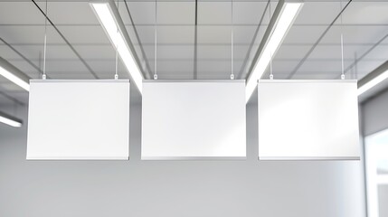 Wall Mural - Blank White Supermarket Banners Hanging From Ceiling Hangers Mockup Ready For Branding Or Advertising : Generative AI