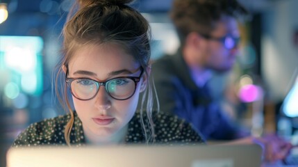 Wall Mural - Woman Focused on Computer Work