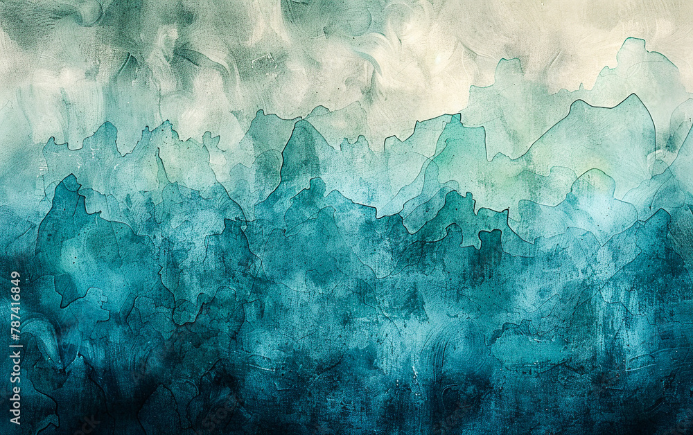 Abstract watercolor painting with a gradient teal color scheme, merging ...
