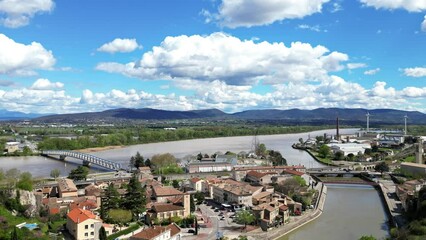 Wall Mural - Panoramic view of Le Pouzin in the Ardéche region of France