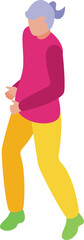 Sticker - Workout female run icon isometric vector. Fit pensioner outdoor. Recreation exercise