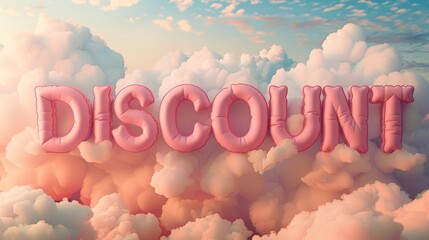 Sky-High Savings: Giant Discount Letters Floating Amongst Fluffy Clouds