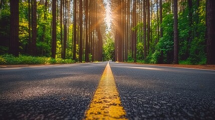 Wall Mural - A road with a yellow line down the middle