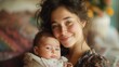 © Irina Kozel - Young mother with freckles smiling and holding her newborn baby close