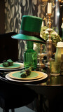 Fototapeta Uliczki - A lush green top hat adorning a glossy green table