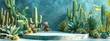 Podium 3D background cactus product summer cosmetic platform display desert. Background 3D podium stone scene stand sand mockup nature stage beauty white room green creative beach concept yellow rock.