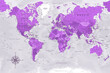 World Map - Highly Detailed Vector Map of the World. Ideally for the Print Posters. Amethyst Lilac Purple Colors. With Relief and Depth