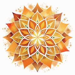 Sticker - A yellow mandala with white petals is drawn in a circle. The flower is surrounded by a pattern of dots