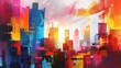 vivid abstract cityscape painting with dynamic shapes and vibrant colors digital painting
