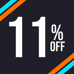 Wall Mural - 11 percent off in white, with dark background and diagonal strips in orange and blue