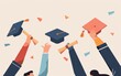hands holding diploma, and people wearing graduation caps throwing their hats in the air Generative AI