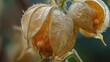 closeup of physalis peruviana cape gooseberry plant with papery husks macrophotography