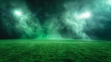 Fototapeta  - dark green smoke rising from soccer field at night toxic fumes and pollution concept abstract sports background