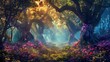 enchanted fairytale forest with majestic trees and lush vegetation mystical fantasy landscape digital painting