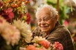 © ChaoticMind - A cheerful elder gentleman surrounded by a multitude of blooming flowers, smiling contentedly