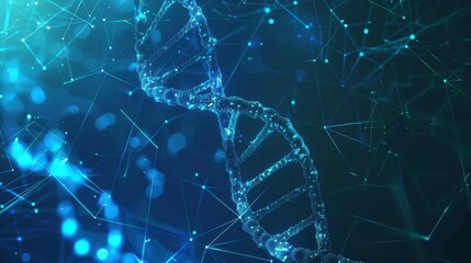 Wall Mural - futuristic medical banner with human dna spiral glowing blue code ai concept illustration polygonal 
