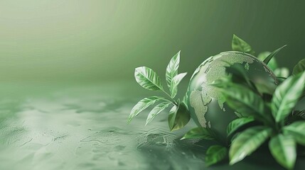 Poster - green globe with leaves world environment and earth day concept 3d rendering