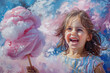 painting of a happy girl child with cotton candy in his hand