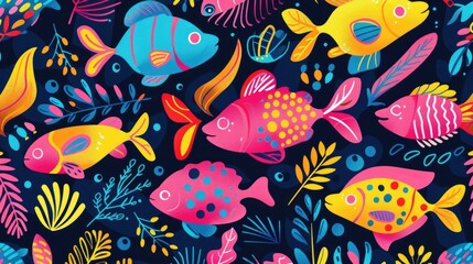 Wall Mural - Colorful and playful underwater fish pattern with a tropical vibe