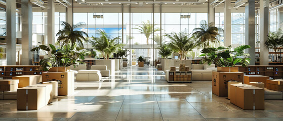 Wall Mural - Modern Office Lobby with Contemporary Design, White Interior with Luxurious Furniture