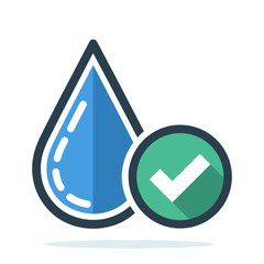 Wall Mural - water drop icon with checkmark. clean water concept. drinkable water icon isolated on white