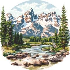 Canvas Print - A mountain range with a river running through it