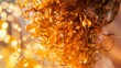 Golden Curly Hair Shimmering with Festive Lights Bokeh Effect