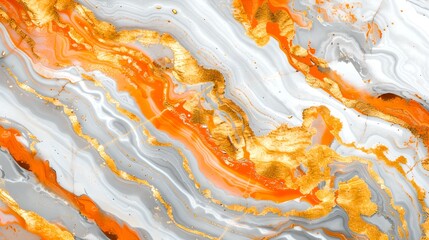 Canvas Print - Vibrant Abstract Marbling Art with Swirls of Orange and Gray. Modern Fluid Art Painting for Creative Design Projects. Contemporary Style. AI