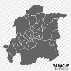  Blank map Yaracuy State of Venezuela. High quality map Yaracuy State with municipalities on transparent background for your design. Bolivarian Republic of  Venezuela.  EPS10.