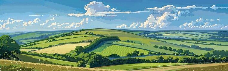 A beautiful landscape with a green hillside and a blue sky