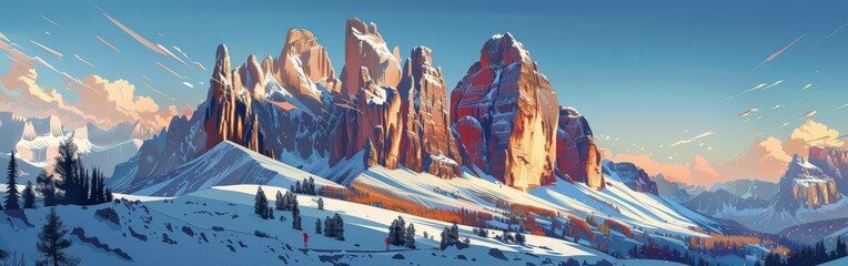 Wall Mural - A mountain range with snow on the peaks and a clear blue sky