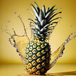 Illustration of pineapple with water splash 